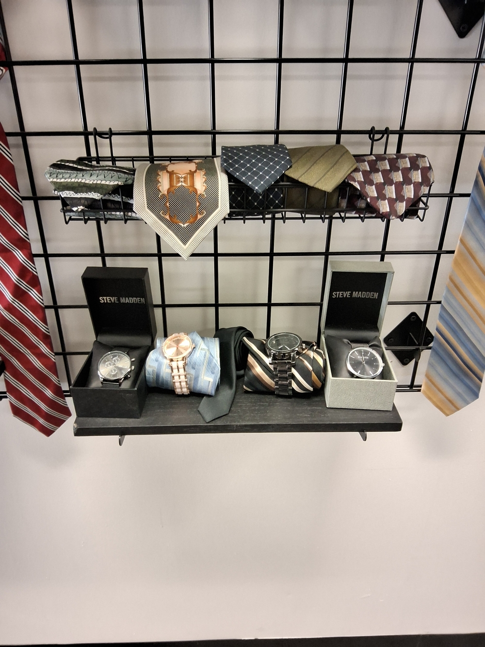 Steve Madden Men's Black and Rose Gold Watch Set with Assorted Ties